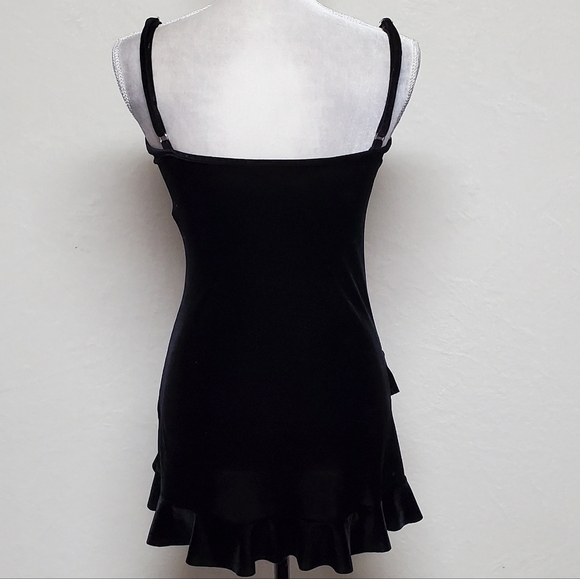 VINTAGE Shirley of Hollywood Black Velvet  Asymmetric Ruffle Mini Lingerie Dress - Picture 10 of 15